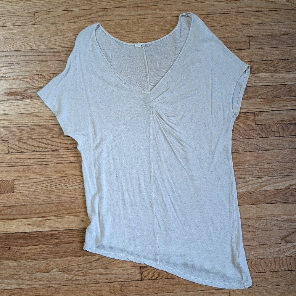 Cream Relaxed Ruched Short Sleeve V-neck Tee